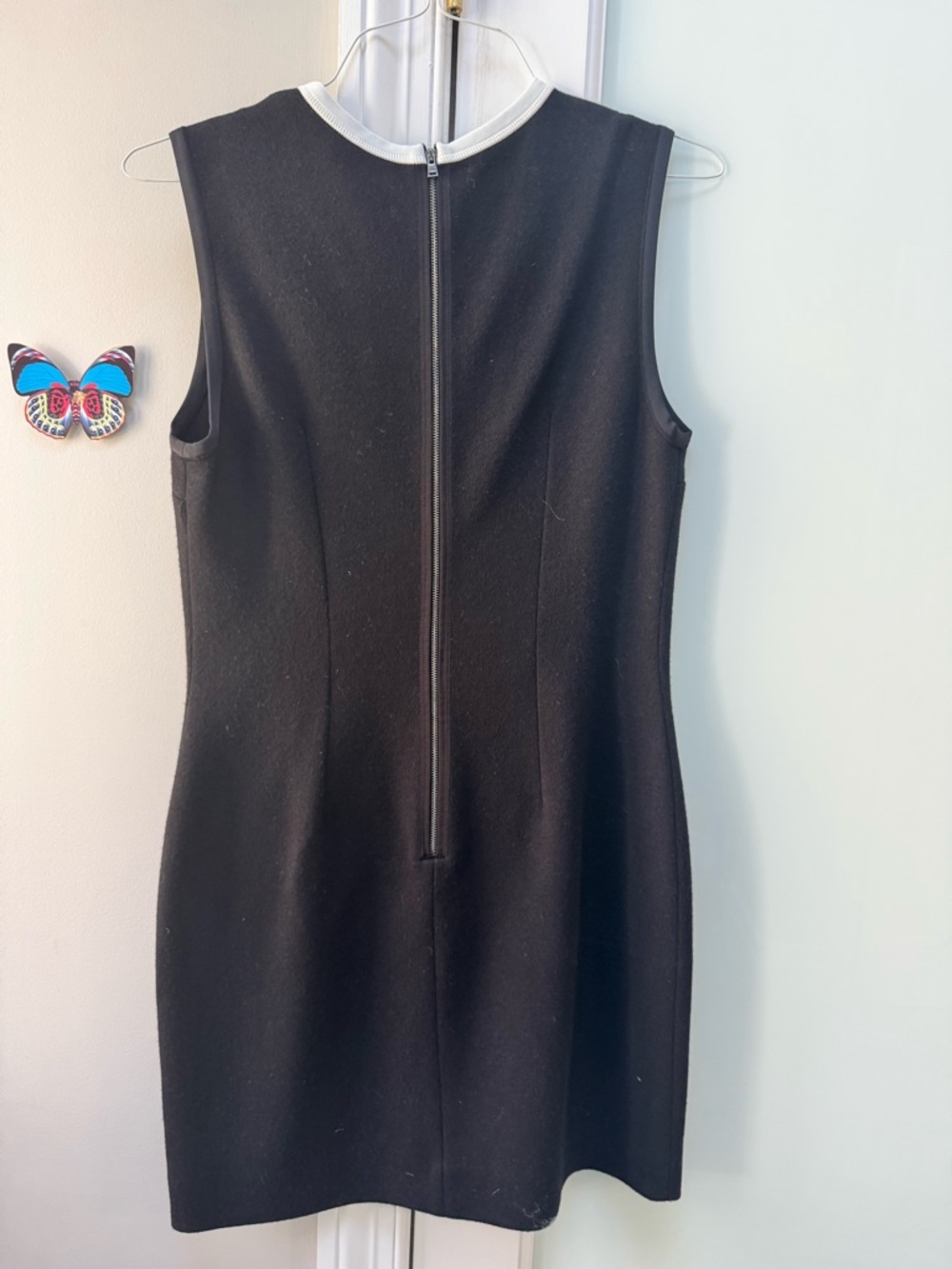 Fendi Black Mini Dress with Green and White Center Stripe and White Neck Trim - Picture 4 of 8